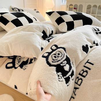 Autumn and Winter New High-Weight Cationic Brocade Velvet Milk Velvet Four-Piece Student Dormitory Three-Piece Bedding Set