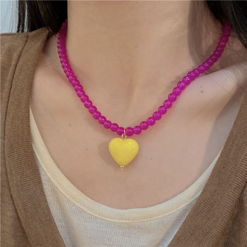 Peach style clavicle chain pure desire temperament fairy beauty transparent texture pink strawberry color jelly peach heart necklace