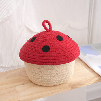 Cute Small Mushroom Cotton Rope Woven Storage Basket Home Decorative Clothes Desktop Sundries Storage Basket Key Basket