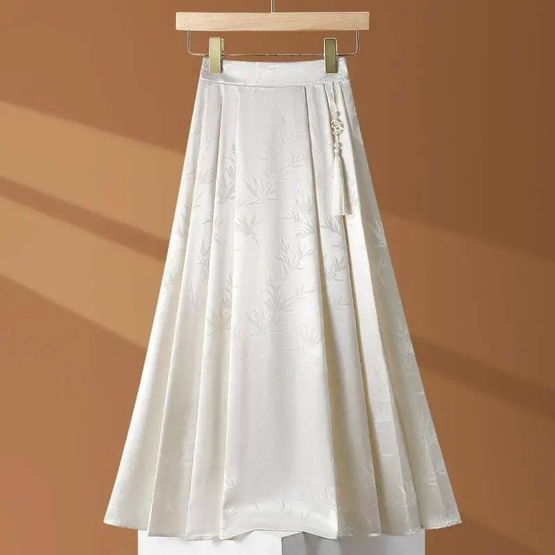 Chinese-Style Women's Skirt 2025 Summer New High-Waisted Slimming Jacquard A-Line Flared Versatile New Chinese-Style Mamian Skirt