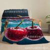 Cherry Print Four Seasons Casual Flannel Blanket, Office Lunch Break Blanket Air Conditioning Blanket Support
