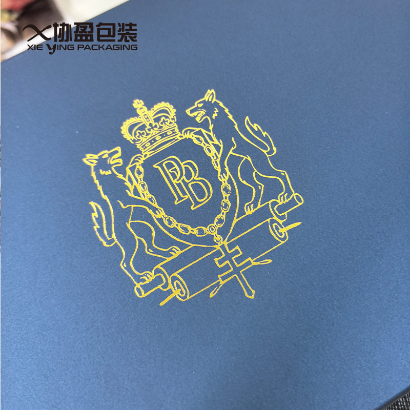 Dark Blue Clamshell Packaging Box, Custom Wallet Box, Premium Suede Paper Clamshell Box with Gold Stamping, Wallet and Scarf Box