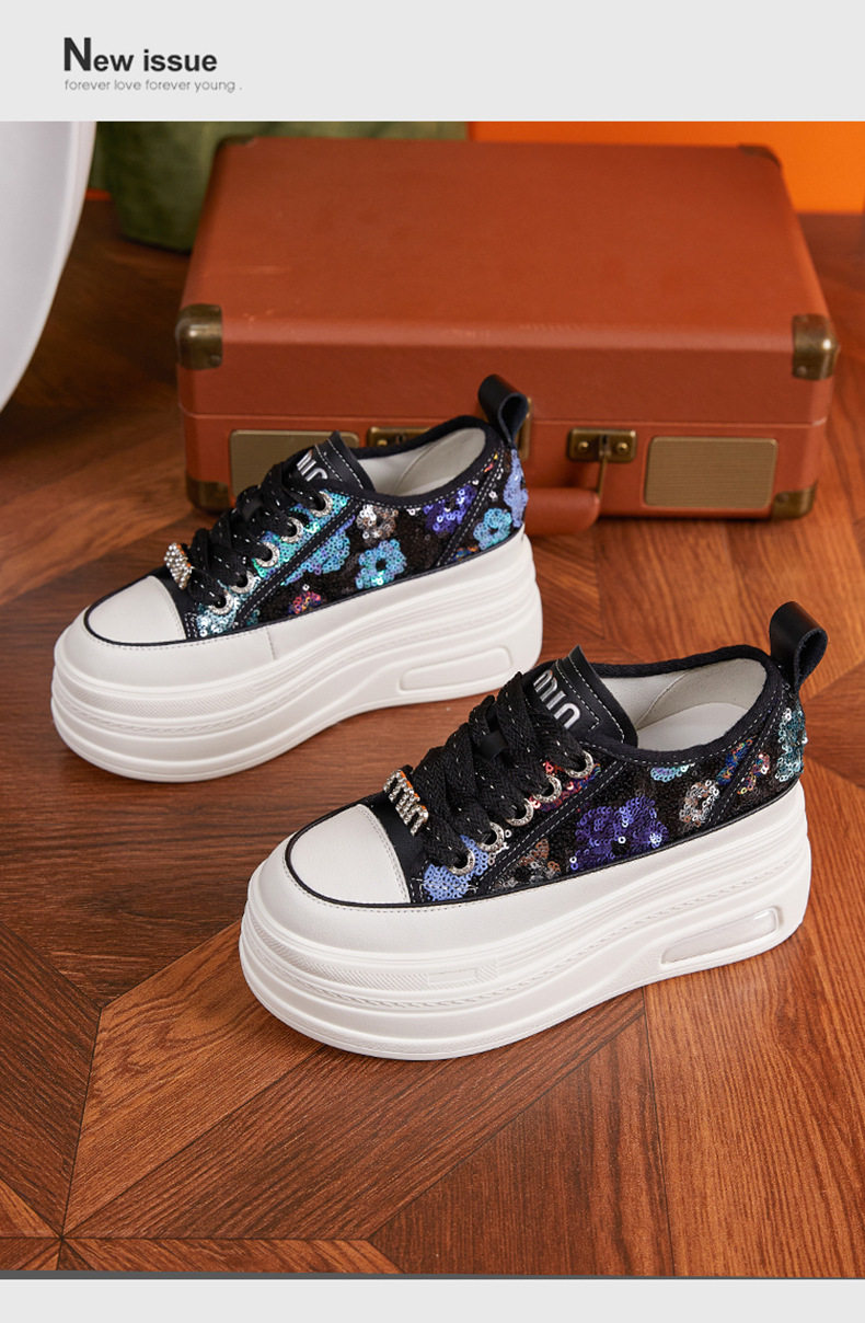 Giày sneaker nữ chạy bộ mesh thoáng trắng đế PU — Trắng, Đen chi tiết 14