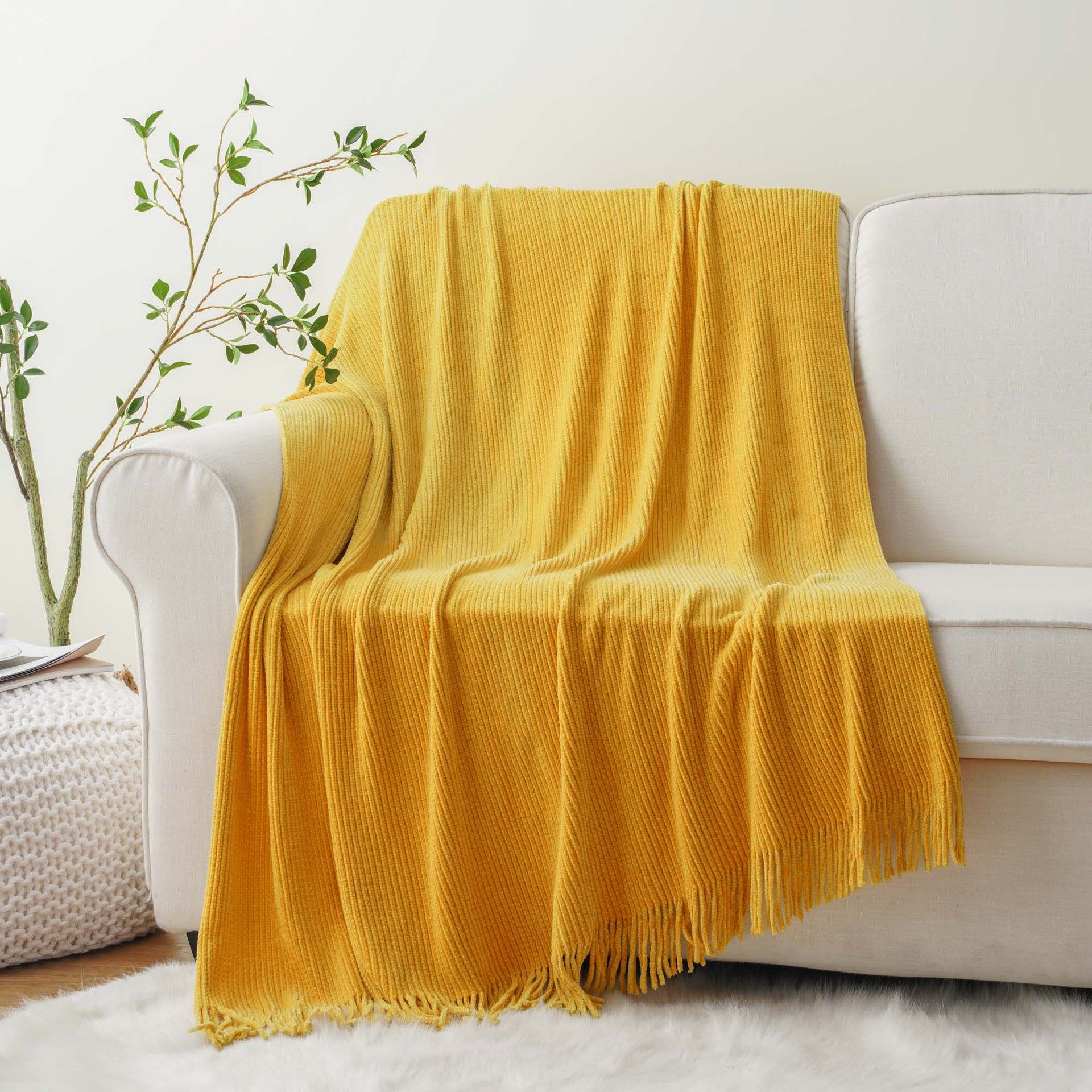 Scandinavian Chenille Sofa Throw Blanket Amazon Chenille Tassel Blanket Sofa Blanket Knitted Leisure Blanket Bedside Blanket