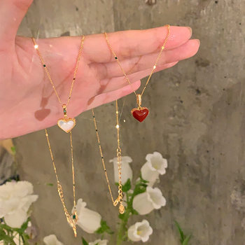 French Exquisite Double-Sided Oil Dripping Mother-Of-Pearl Love Necklace Women's Light Luxury High-End Niche Necklace Accessories Clavicle Chain