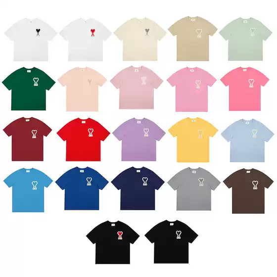 Original Design Summer New Macaron Color Small Heart Embroider Fashion Casual Loose Pullover Half-Sleeved Shirt for Men and Women