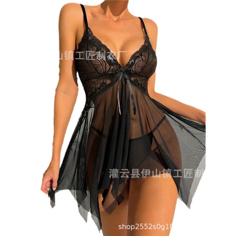 跨境欧美亚马逊速卖通夏女蕾丝网纱性感情趣内衣套装诱惑吊带睡衣