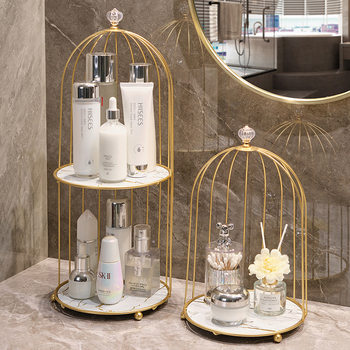Bathroom Kitchen Bathroom Internet Celebrity Bird Cage Storage Rack Desktop Multi-layer Cosmetic Light Luxury Storage Rack Iron Rack
