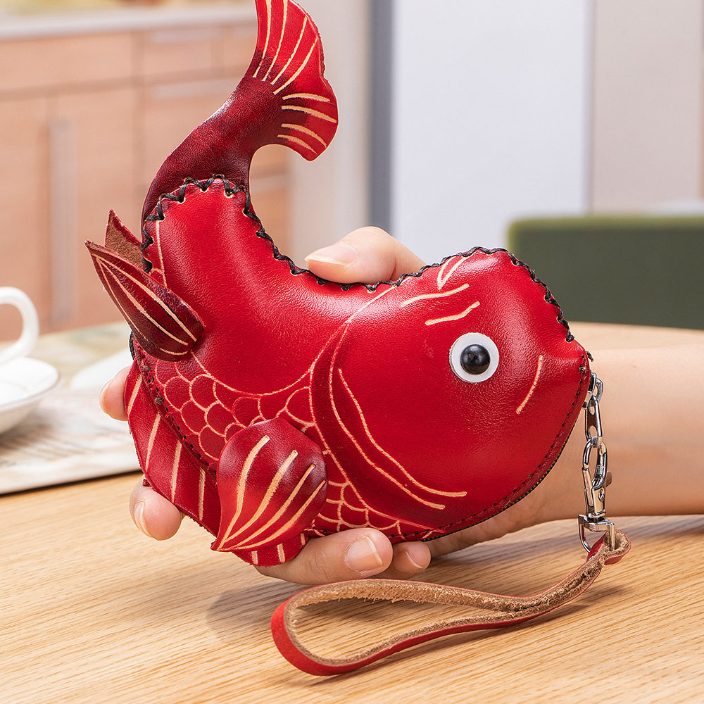 Cowhide Creative Handmade Coin Purse Genuine Leather Wrist Bag Key Case Coin Bag Zodiac Animal Storage Bag