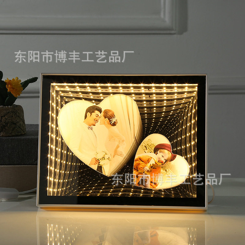 Light luxury LED tunnel light photo frame table multifunctional mirror plus photo studio ornaments home decorations wholesale
