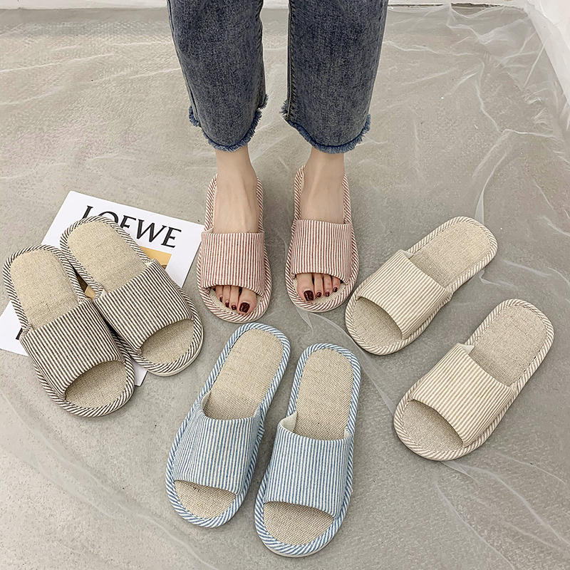 新款四季棉麻拖鞋女室内居家木地板防滑静音透气吸汗防臭凉拖鞋男 - 图2