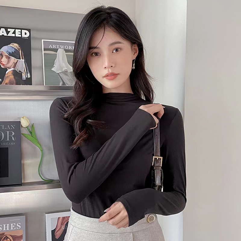 牛奶丝半高领打底衫女秋冬纯色内搭堆堆领修身长袖t恤面膜秋衣潮