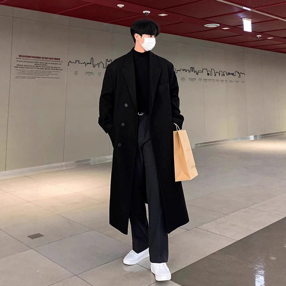 Mens Wool Blend Overcoat Mid Length Design Loose Fit with Drop Shoulder Available in Black and Camel Wholesale
