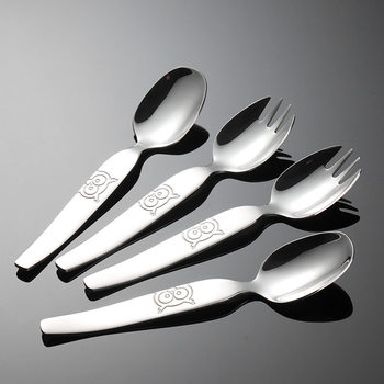 Ahern 316 Stainless Steel Children's Fork Spoon Cartoon Owl Steel Print Salad Fork Mother and Baby Feeding Tableware suit