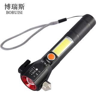 Cross-Border T6 Wilderness Survival Fire Rescue Vehicle Safety Hammer Flashlight Led Outdoor Charging Strong Light Window Breaker