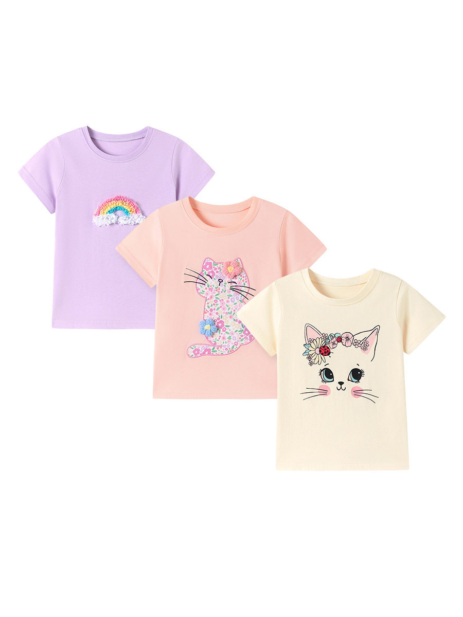 Summer Short-sleeve Girls' T-shirt, Cute Sweet Kids' Top, Cotton Breathable Baby Clothes