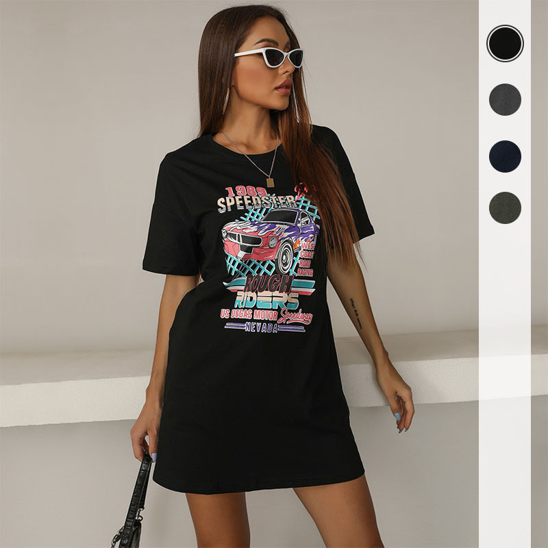 Loose Fit Black Short Sleeve T Shirt Floral Print Round Neck Casual Style Summer Wear for Women Wholesale Available