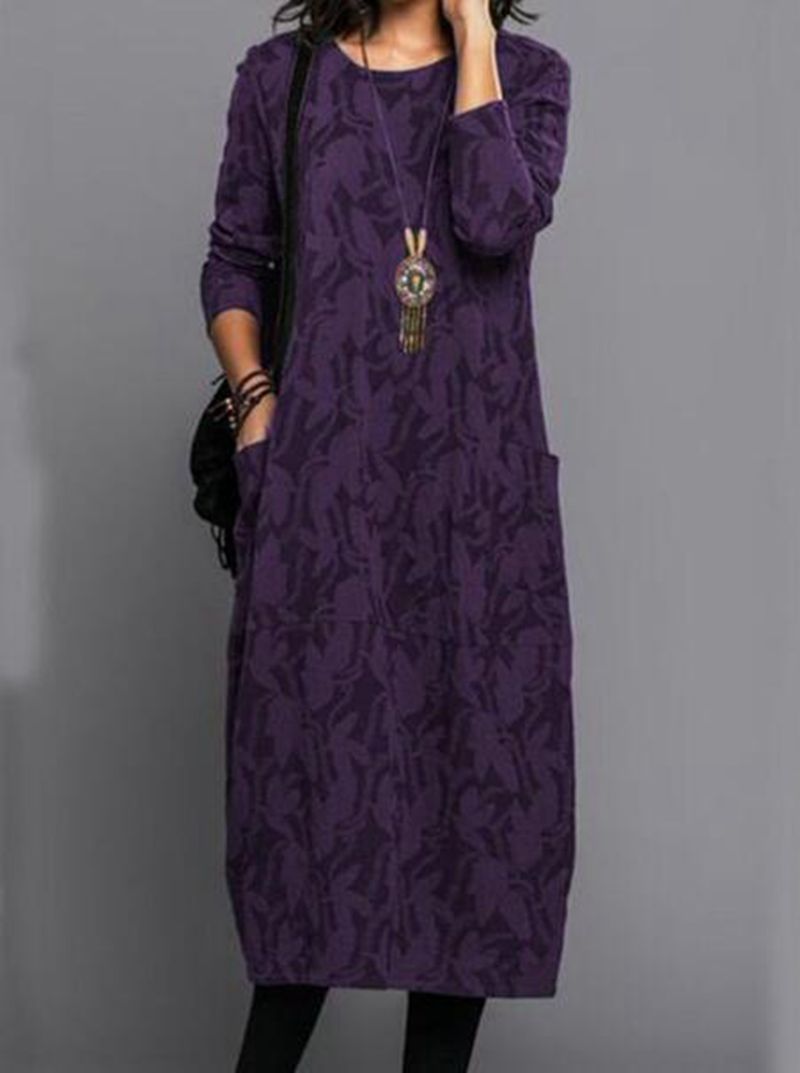 Casual Long Sleeve Pocket Dress for Women Round Neck Available in Multiple Colors Wholesale Sizes S to XXXL