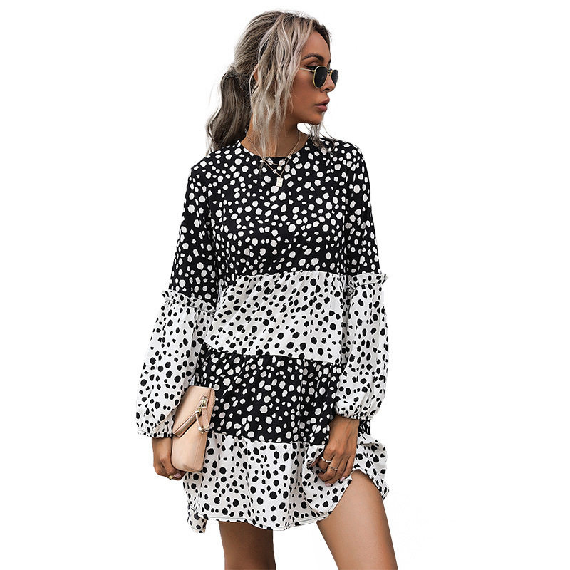 Zebra Print Loose Long Sleeve Dress Fashionable Floral Design Perfect for Casual Outings Wholesale Available