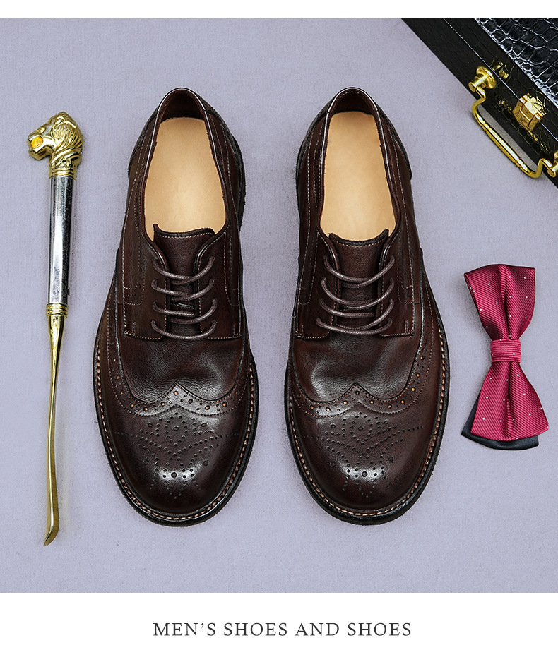 Giày Derby nam da bò thật đế da thủ công Goodyear mũi tròn — Màu đen, Màu cà phê