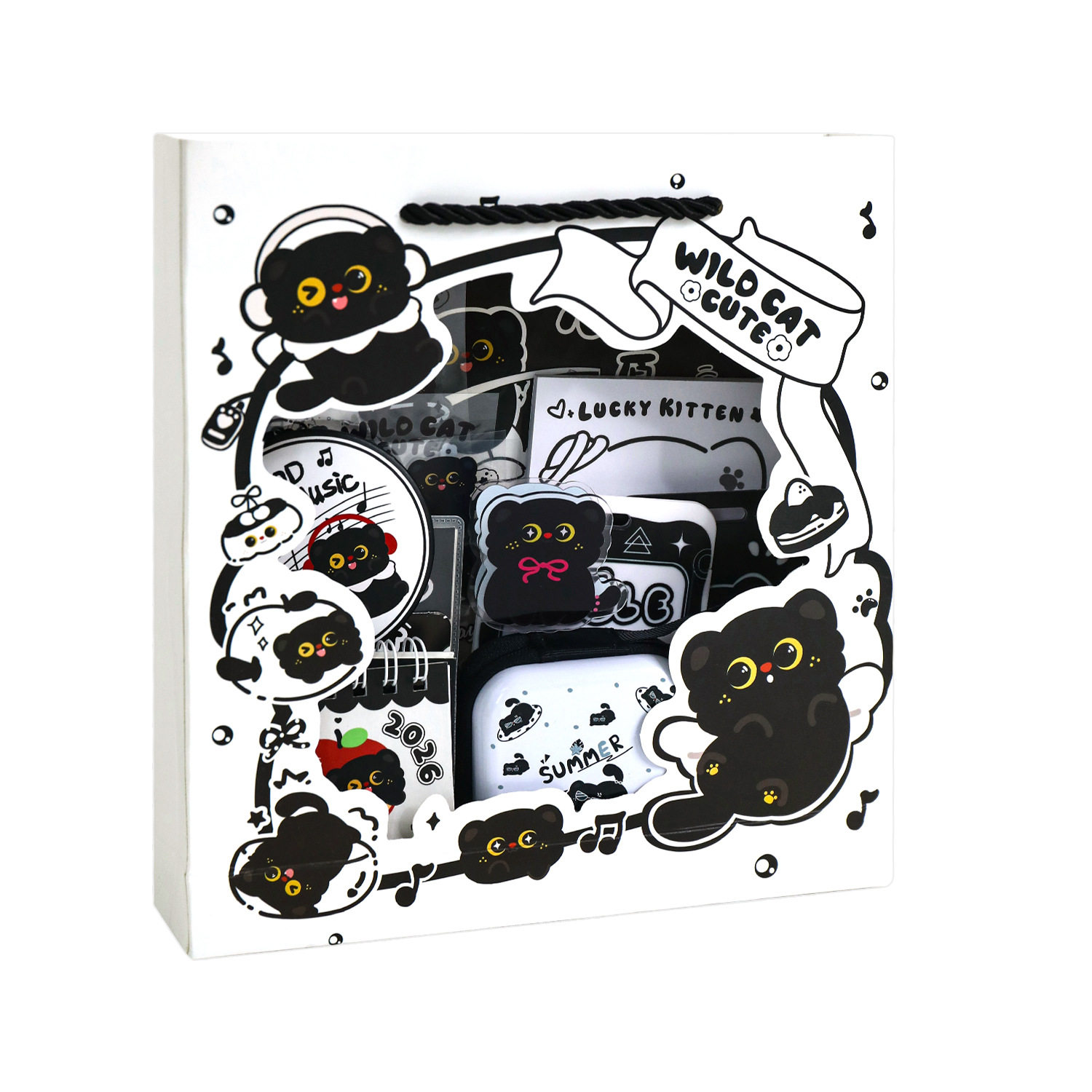 Essential Supplies for the Beginning of School Season, Student Stationery Set, Learning Little Black Cat Souvenir, Primary School Student Gift Bag, Birthday Gift
