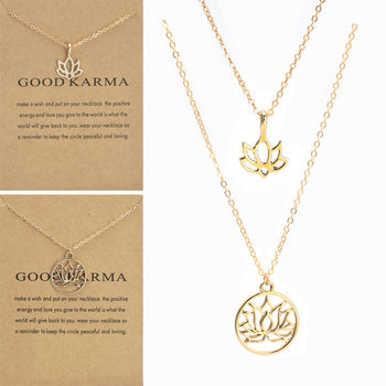 Amazon Wish Cross-Border Supply Cut Out Lotus Necklace Creative Card Lotus Pendant Personalized Versatile Clavicle Chain