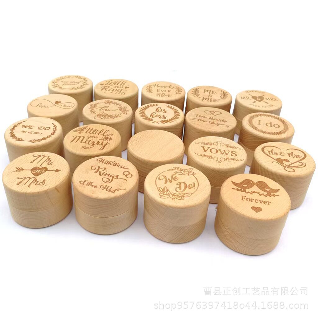 Beech Ring Box Jewelry Bracelet Storage Box Round Flip-Top Wooden Box Kidsren's Tooth Replacement Commemorative Box Solid Wood Storage Box