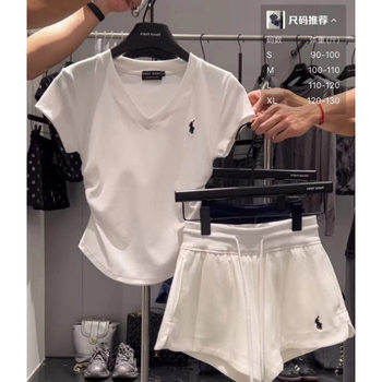 Korean Hot Girl Style Collared Short-Sleeved Waist Slimming Top + Shorts Two-Piece Suit