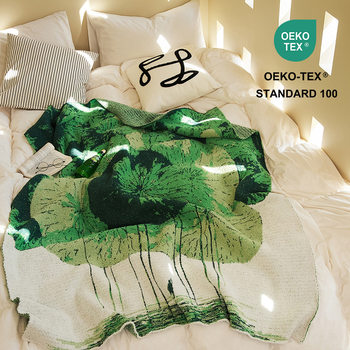 New Spring and Summer Lotus Rhyme Knitted Half-Velvet Blanket Office Lunch Blanket Photo Props Furniture Soft Decoration Accessories