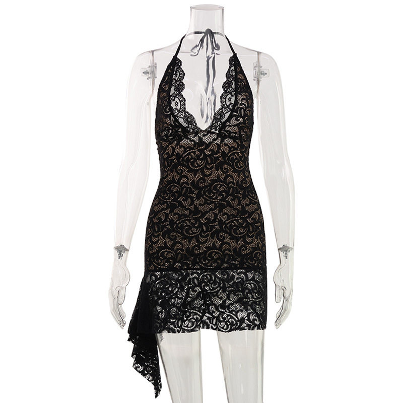 Lace Bodycon Dress Low Cut Halter Neck Slim Fit Sexy Style Perfect for Parties and Night Out Wholesale Available