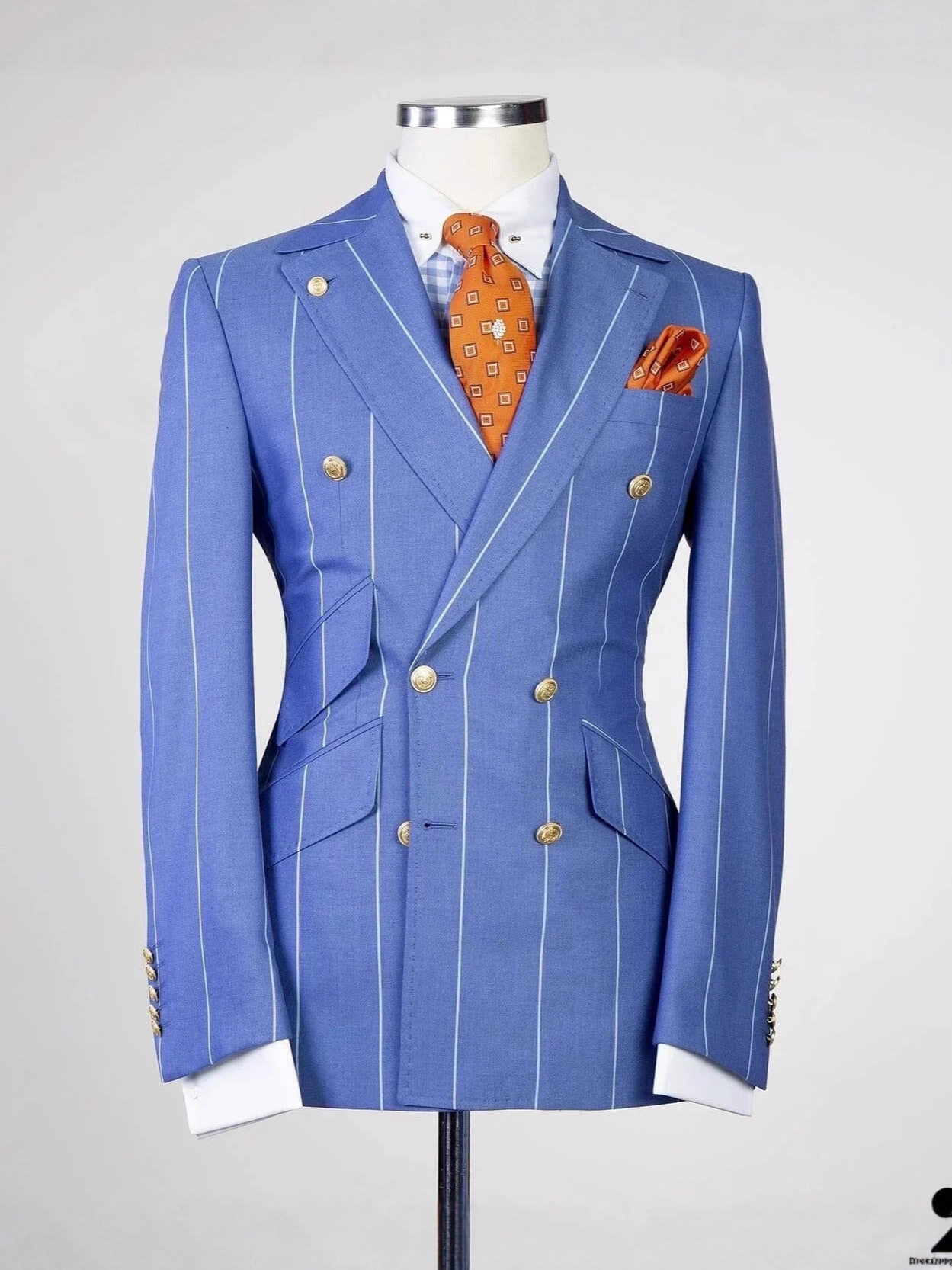 Men's Striped Two-Piece Suit Slim Double Row Banquet Business Suit