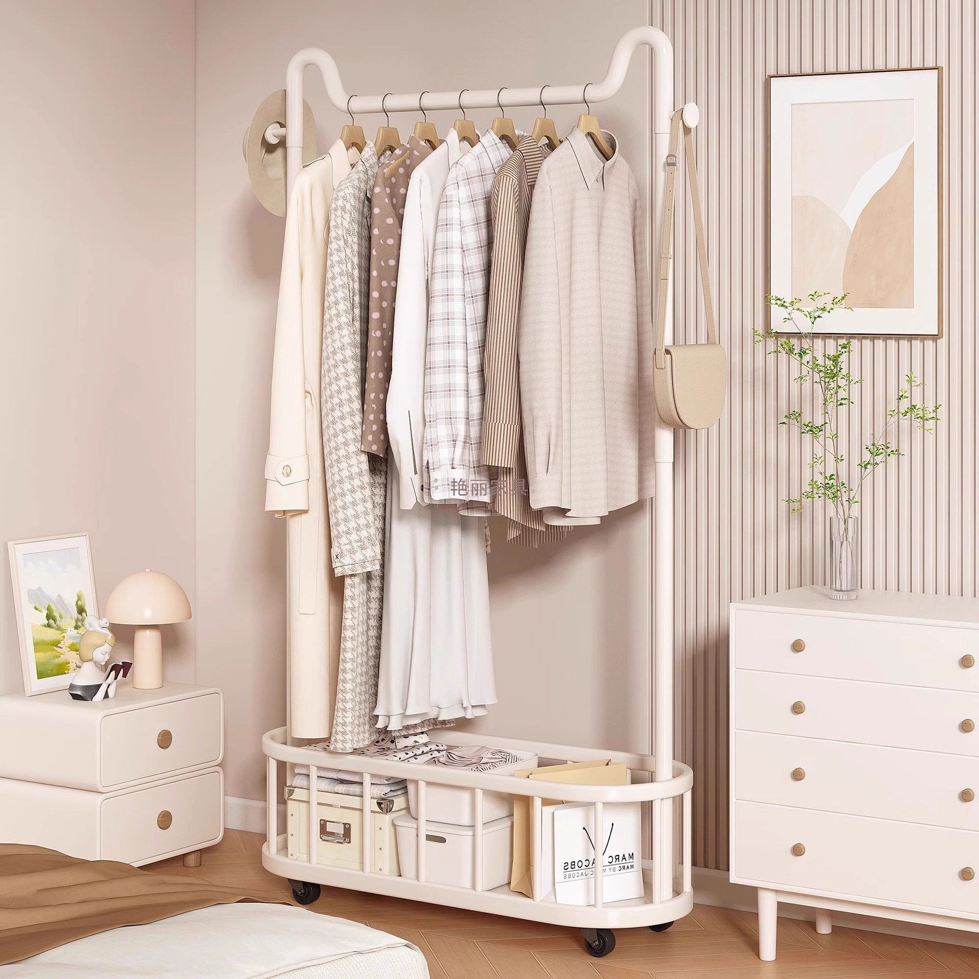 Clothes Rack, Bedroom Floor-Standing Coat Rack, Removable and Space-Saving, Entry-Level Storage Rack, Integrated Wall-Mounted Clothes Drying Artifact