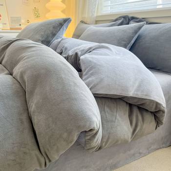 Winter Warm Milk Velvet Double-Sided Four-Piece Bedding Set, Thickened Warm Coral Fleece Three-Piece Set, Bed Sheet and Duvet Cover Factory
