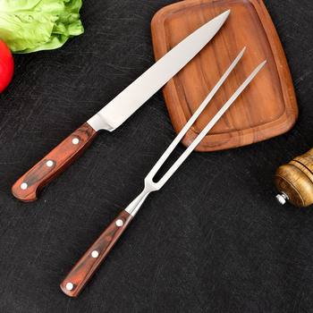 Stainless Steel Barbecue Knife and Fork 2-Piece Set for Home and Outdoor Use, High Temperature Resistant Barbecue Knife and Fork Set Tools