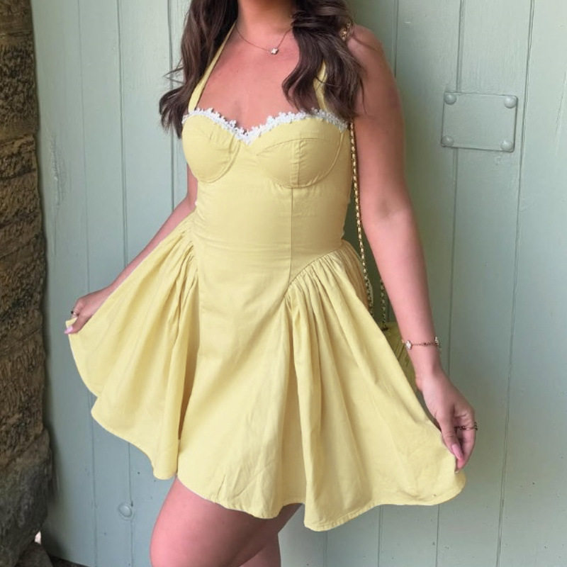 Summer Womens Dress Fashionable Sexy Square Neck Backless Waist Defined Casual or Evening Wear Wholesale
