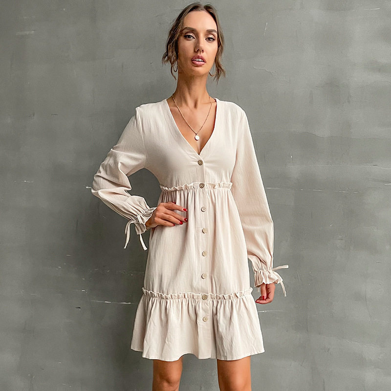 Slim Fit Cardigan Dress Ruffle Trim Long Sleeve Solid Color Casual Wear Suitable for Spring and Autumn Wholesale