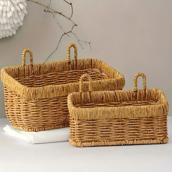 Wall-Mounted Ginger and Garlic Storage Basket Imitation Rattan Woven Hanging Basket Kitchen Garlic Onion Storage Basket Imitation Rattan Hand-Woven Basket