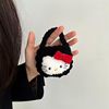 Cute Hawaiian Black Leather Kt Cat Anti-Fall Headphone Bag Bluetooth Headphone Protective Cover Plush Mini Coin Cosmetics Bag
