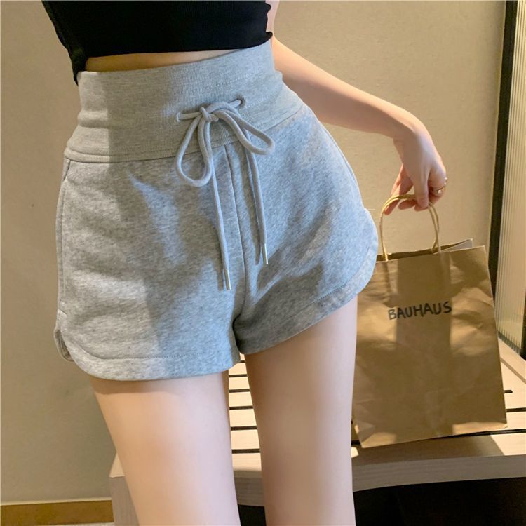 High Waisted Womens Gray Casual Sports Shorts Drawstring Loose Fit Trendy Design Summer Wear Wholesale Available