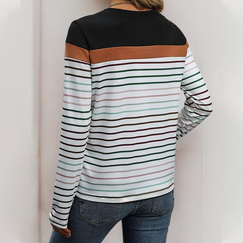 Casual Striped Long Sleeve T Shirt Spring and Autumn Style Comfortable Commuter Wear Wholesale Available
