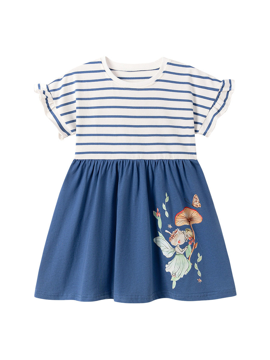 Factory Direct Sales Girls' Dress, Summer Cartoon Striped Kids' Skirt, [Style] Kids' Dress Wholesale