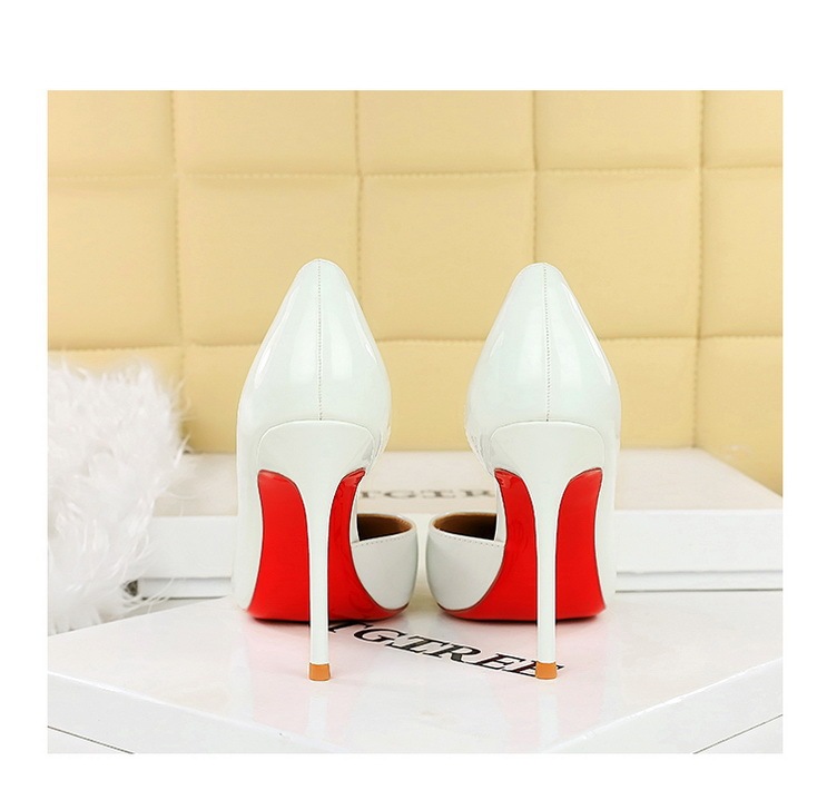 Giày cao gót nữ mũi nhọn da bóng khoét hông gót nhọn dự tiệc — 9265 Đen 10cm, 9265 kaki 10cm, 9265 màu nude 10cm, 9265 rượu vang đỏ 10cm