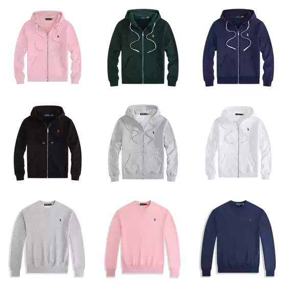Cross-Border Fleece-Lined Jacket Autumn and Winter Rl Hooded Cardigan Solid Color Sweatshirt Embroidered Loose Plus-Size Top Men's Cotton Jacket