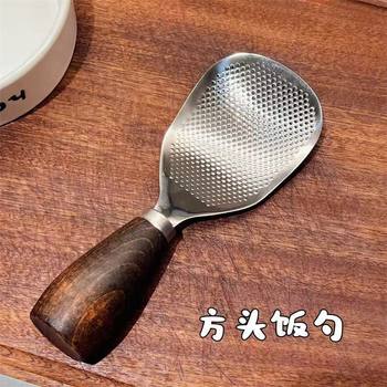 Vertical Beech Handle 201 Stainless Steel Rice Spoon Rice Shovel Wooden Handle Household Spoon Rice Cooker Rice Spoon