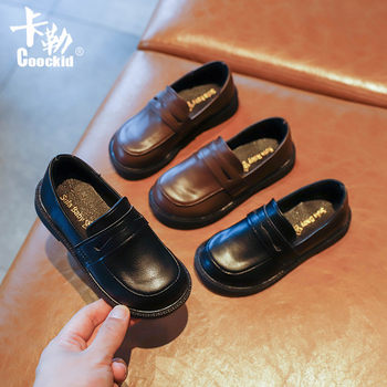 Children's performance black leather shoes 2024 spring new boys' British style single shoes Korean style all-match slip-on children's shoes