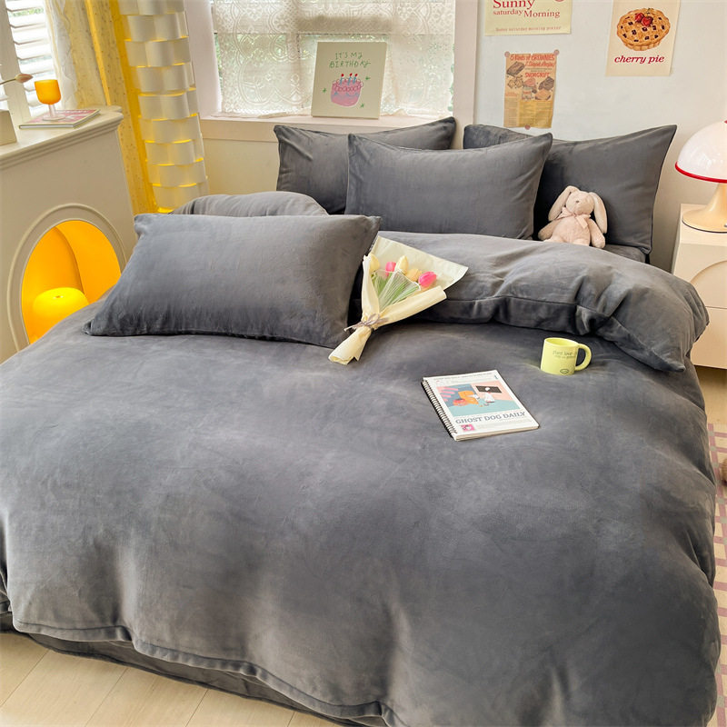 Minimalist Ins Thickened Winter Milk Velvet Bedding Four-Piece Set Duvet Cover Bed Sheet Fitted Sheet Flannel Three-Piece Set