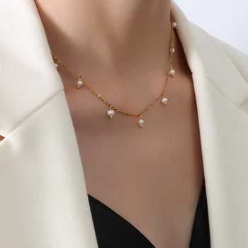 Natural Niche All-match Retro Style Jewelry Titanium Steel Plated 18k Gold Freshwater Pearl Necklace Women's Clavicle Chain