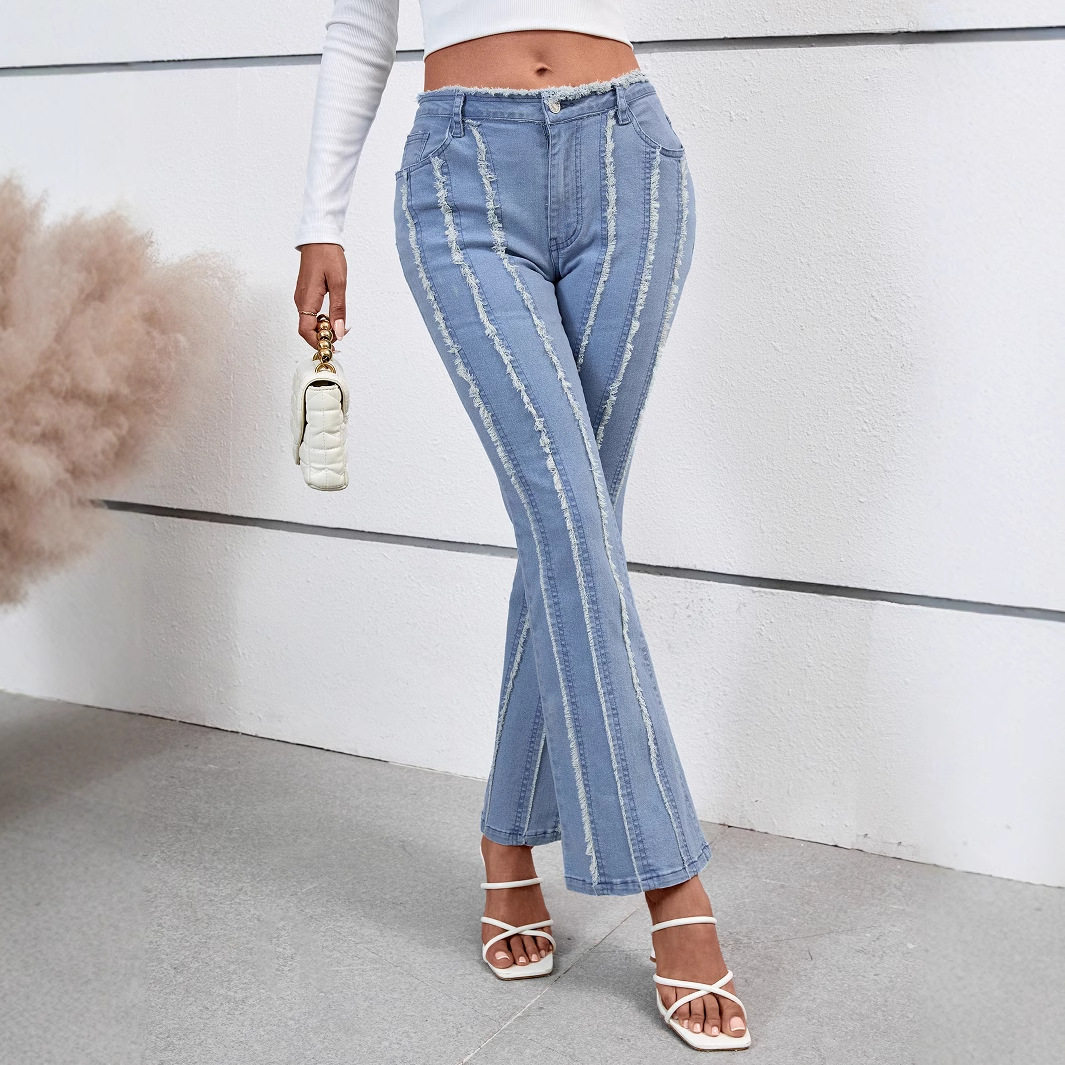 Womens Casual Flared Hem Denim Pants Versatile Comfortable Trendy Everyday Wear Wholesale Available