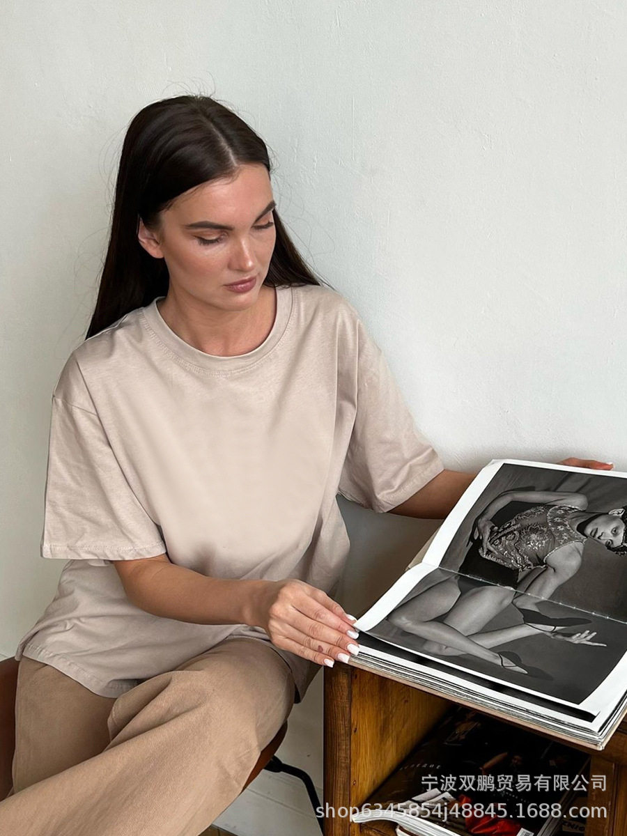 Womens Loose Fit Solid Color Short Sleeve Cotton T Shirt Casual Style Versatile Comfortable Wholesale Available