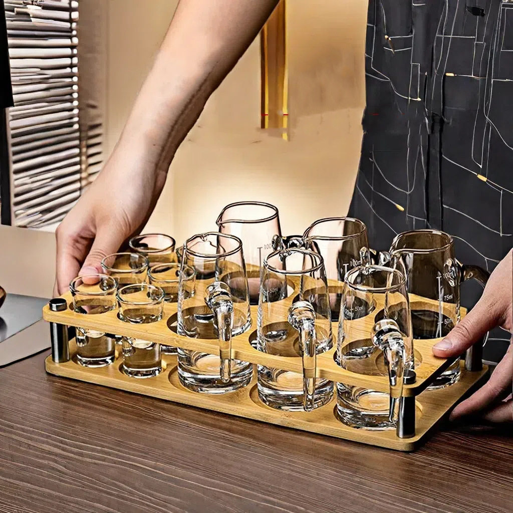 Liquor Dispencer Household Commercial Liquor Glass suit 100ml Scale Wine Pot Jug Wine Cup Rack Storage Rack